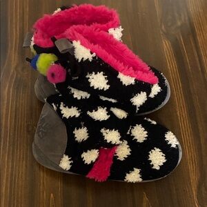 Muk Luks Black and Pink Slipper Boots